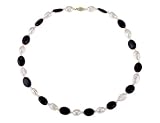Black Onyx and White Freshwater Pearl Necklace 3-10mm in 14K Yellow Gold