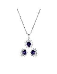 Nickel Free Sterling Silver Pendant & Earring Sets Purple CZ Matching Set