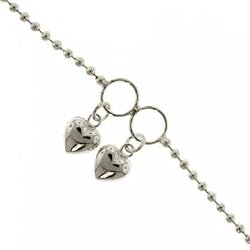 Double Puff Heart Pendant on Sterling Silver Anklet 9.5 Inch