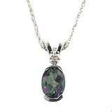 10k White Oval Mystic Topaz and Diamond Pendant