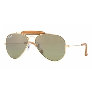 Ray-Ban Mens RB 3422Q-001 M9 Gold OUTDOORSMAN Sunglasses with Crystal Green Silver Mirror Gradient...