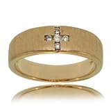 14KT Rose Gold Brushed Cross Ring - Five White Diamonds
