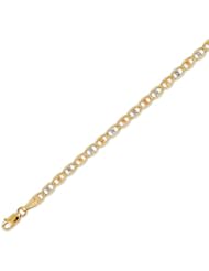 14K Solid 3 Tri Color Gold Flat Mariner Chain Bracelet 4.2mm (5/32 in.) - 7 in.