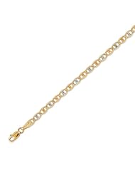 14K Solid 3 Tri Color Gold Flat Mariner Chain Bracelet 3mm (7/64 in.) - 7 in.