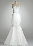 David's Bridal Wedding Dress: Satin Fit and Flare Gown with Beaded Lace Bodice Style 1210686