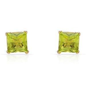 Stud Earrings With 1.05ctw Genuine Peridots 14K Yellow Gold Length 5.5mm