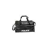 New Embassy Black Hand-Sewn Pebble Grain Genuine Leather Duffle Bag White Police Logo
