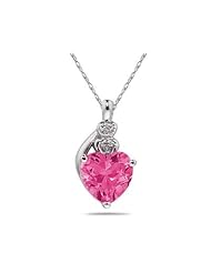 Pink Topaz & Diamond Heart Pendant in White Gold
