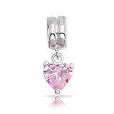 Valentines Day Bling Jewelry 925 Silver Pink CZ Dangle Heart Valentines Day Pandora Style Bead Charms