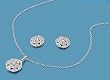 Sterling Silver Pendant/Earring Set - Sun-Like Design with Clear CZ - Pendant:14mm, Earrings:13mm