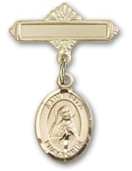 Gold Filled Baby Badge with St. Rita Baseball Charm and Polished Badge Pin