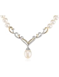 S&G Sterling Silver and 14k Yellow Gold Freshwater Cultured Pearl and Diamond Twist Design Necklace (1/4 cttw, I-J Color, I2-I3 Clarity), 18"