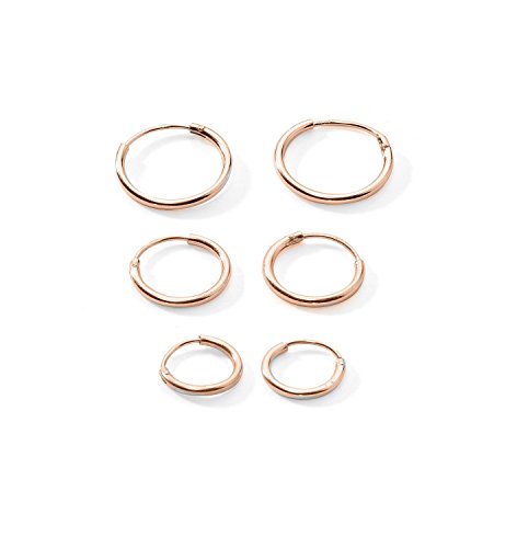 3-Pairs Cartilage/Nose/Lips Sterling Silver 925 Small Endless Hoop Earrings 10mm, 12mm, 14mm
