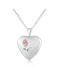 Heart Pendant Photo Locket w/ Love Engraving and Flower Sterling Silver
