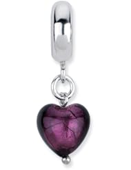 Sterling Silver Reflections Purple Heart Italian Murano Dangle Bead