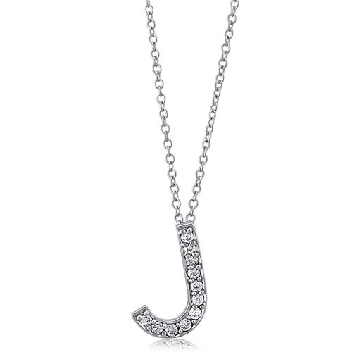 Sterling Silver Pendant Cubic Zirconia CZ Initial "J" Pendant Necklace - Ideal Gift For Mother Day, Anniversary, Engagement, Wedding, Birthday, For Her