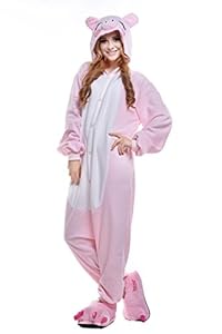 Newcosplay Polar Fleece Onesies Pajamas (M, Pink Pig)