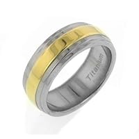 Womens and Mens 7mm Wide Gold Tone Striped Center Titanium Wedding Band Ring Size 9(Sizes 6,7,8,9,10,11,12,13)