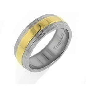 Womens and Mens 7mm Wide Gold Tone Striped Center Titanium Wedding Band Ring