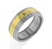Womens and Mens 7mm Wide Gold Tone Striped Center Titanium Wedding Band Ring (Size 7,8,9,10,11,12,13)