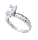 SilverBin Sterling Silver Engagement Style Prong Set Rectangular CZ Ring with Baguette CZ Accents