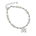 Large Silver Initial - M Czech Pearl Beaded Charm Bracelet [Jewelry]