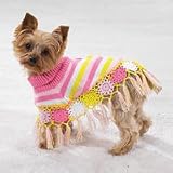 Casual Canine Pink  Yellow Crocheted Ponchos - Small