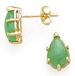 14KY & 7X10MM PEAR GREEN JADE EARRING (POST)
