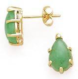 14KY & 7X10MM PEAR GREEN JADE EARRING (POST)