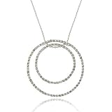 .925 Sterling Silver 1 CTW Genuine Diamond Double 2 Eternity Circle 2 in 1 Pendant Necklace