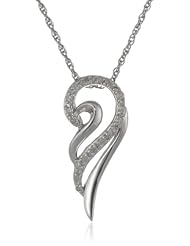 Sterling Silver .10 cttw Diamond Angel Wing Pendant Necklace, 18"