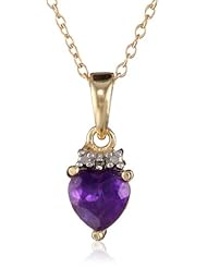 18k Yellow Gold Plated Sterling Silver Amethyst and Diamond Accent Heart Pendant Necklace , 18"