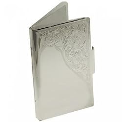 Engravable Business Card Holder - Nickel Plated with Scroll Accents