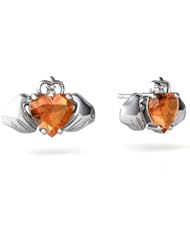 Genuine Fire Opal 14kt White Gold Celtic Claddagh Earrings