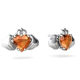 14K White Gold Heart Fire Opal Celtic Claddagh Earrings
