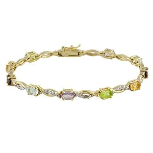 18k Gold over Silver Diamond Accented Multi Gemstone Bracelet