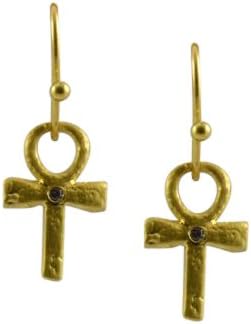 Athra Egyptian Ankh Cross Drop Earrings, Gold Plated Matte
