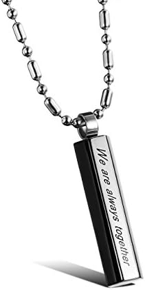 KAMOUR Jewelry 2PCS Mens Womens Couples Stainless Steel Cylinder Pendant Love Necklace Set, We are always together, Valentines Day Gift, Black Gold Silver