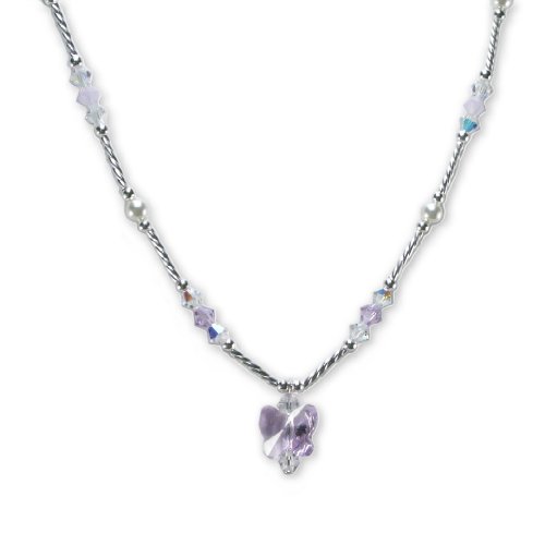 Purple Butterfly Necklace Made with SWAROVSKI ELEMENTS Crystals and Pearls Sterling Silver