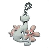 clip on Charm pendant Cat with flowers #8076, bracelet Charm | present, Phone Charm