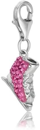 Sterling Silver Enamel & Crystal clip-on ice skating shoe charm