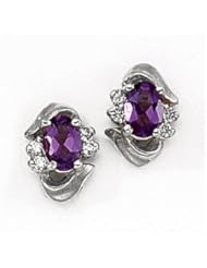 14K White Gold Oval Amethyst and Diamond Earrings