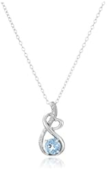 Blue Topaz and Diamond Infinity Heart Loop Pendant Necklace in Sterling Silver, 18"