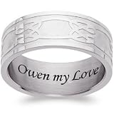 Mens Stainless Steel Celtic Knot Engraved Ring - Personalized Jewelry