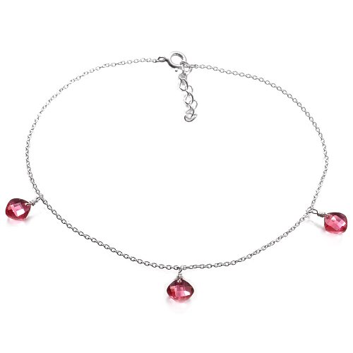 Sterling Silver Three-Drop Briolette Pomegranate Cubic Zirconia Anklet