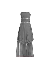 Strapless High-Low-Hem  Lace-Up Pleated Beaded Sequined Chiffon/Polyester Homecoming Dress/Prom Dress  With Ruffles