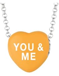 Sterling Silver 12mm Orange enamel Sweethearts YOU & ME Heart Pendant