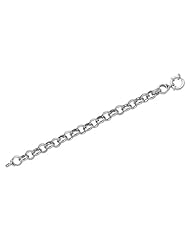 Silver 7.50" With Rhodium Finish 10.65mm Alternate Shiny Textured Round Link Fancy Bracelet With Spring Ring Clasp