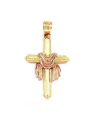 Cross & Shroud Charm 14k Two Tone Gold 28mm
