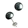 Enhanced Black 7.5-8mm AAAA Cultured Pearl Platinum Overlay CAREFREE Sterling Silver Stud Earrings (LS1B)